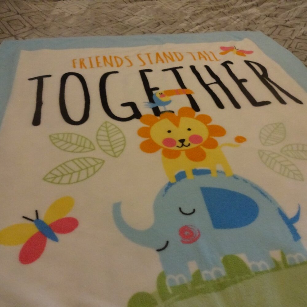 FRIENDS STAND TALL TOGETHER with a TOCAN, LION, ELEPHANT & ALLIGATOR Throw